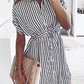 Striped Drawstring Lace-Up Dress VEOOY