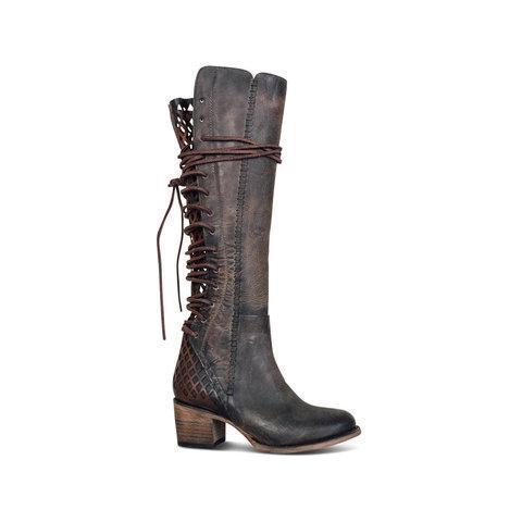 Vintage Lace-up Hollow-Out Boots Chunky Heel Color Block Boots *