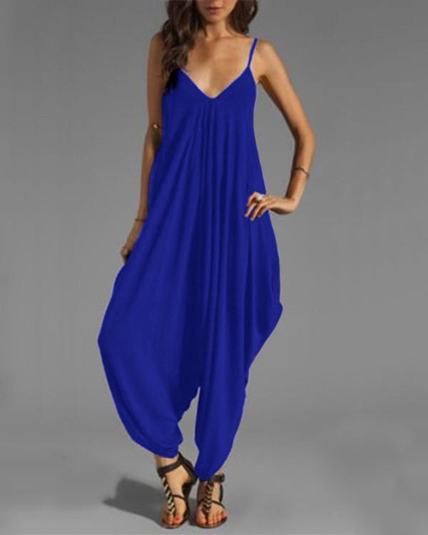 Colorful Casual Sleeveless Solid Jumpsuit - Veooy