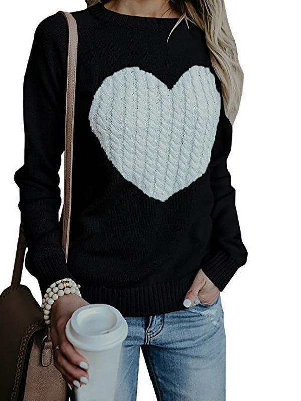 Women Round Neck Love Printed Fashion Knitting Sweater