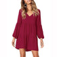 Fashion V Neck Puff Sleeve Solid Color Casual Dress - Veooy