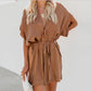 Fashion Wild V-Neck Short-Sleeved Button Lacing Female Dress - Veooy