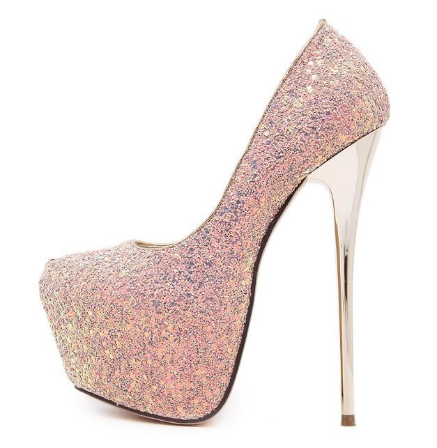 Glitter High Heels Platform Pumps Party Wedding Shoes 2270 - Veooy