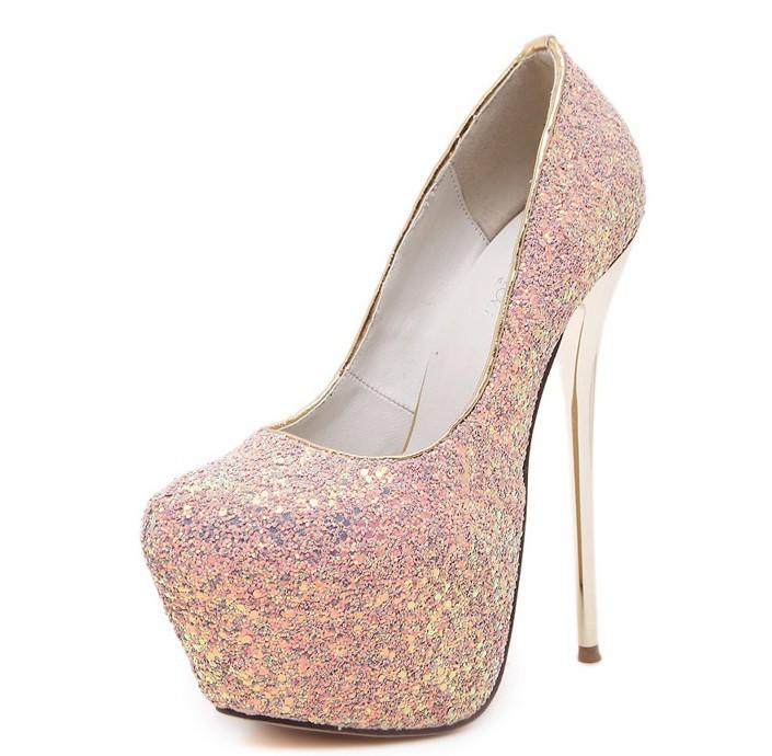 Glitter High Heels Platform Pumps Party Wedding Shoes 2270 - Veooy