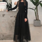 Fashion Slim Long Sleeve Grenadine Splicing Knitted Maxi Dress - Veooy