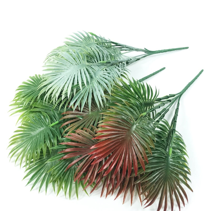 (2 PCS) 35cm 5 Forks Tropical Palm Tree Artificial Plants Fake Palm Leafs Plastic