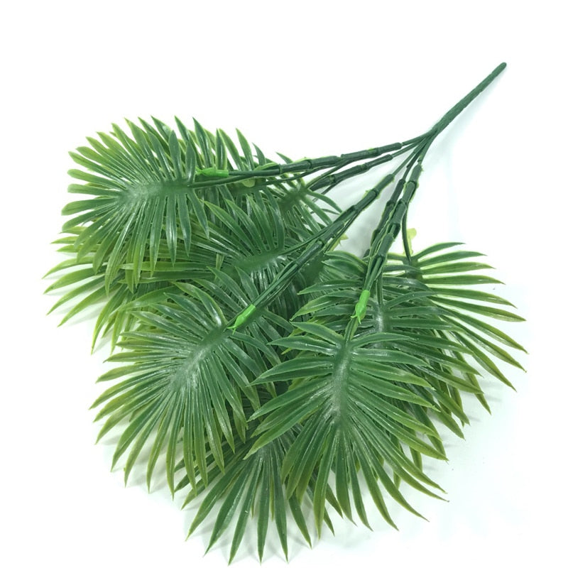 (2 PCS) 35cm 5 Forks Tropical Palm Tree Artificial Plants Fake Palm Leafs Plastic
