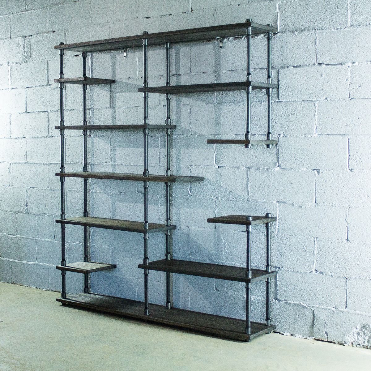 Open Eleven Shelf Industrial Pipe Bookcase