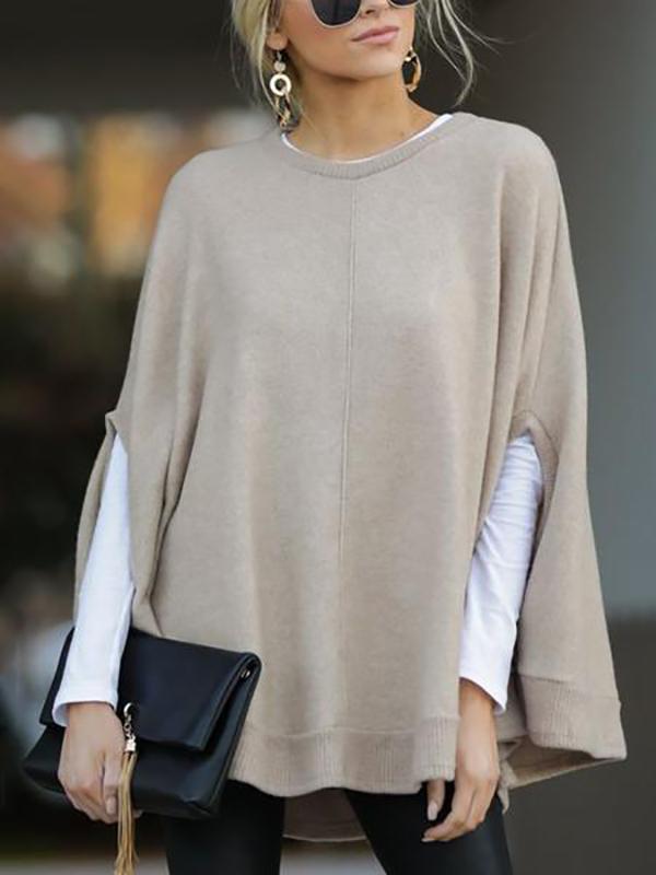 Brief Pure Color Round Neck Sweater - Veooy