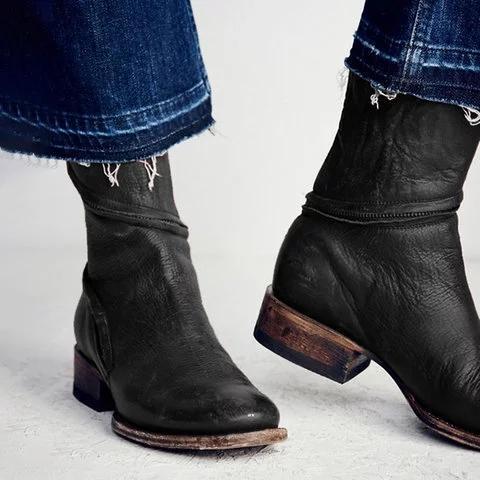 Women Distressed Ankle Boots Pointed Western Style Faux Leather Boots *