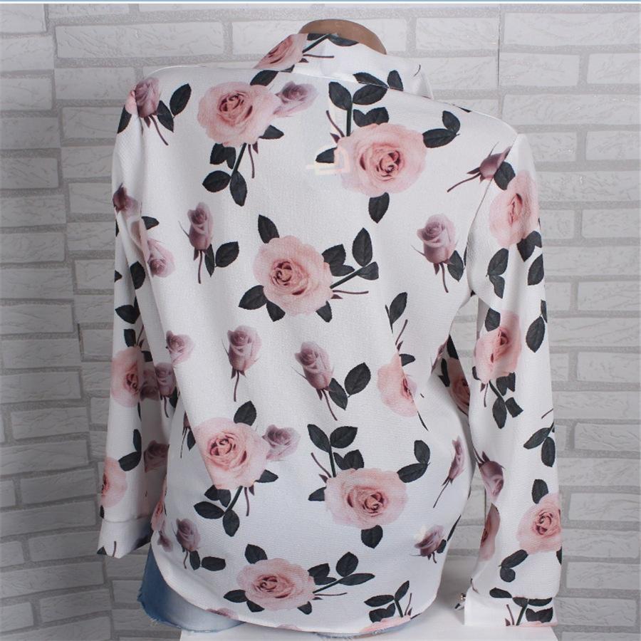 Women Plus Size Printed Floral Shirt Collar Long Sleeve Blouses - veooy