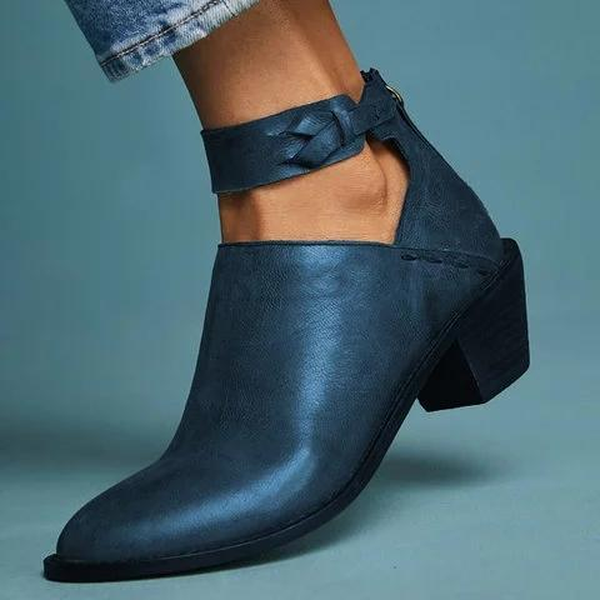 Women Plus Size Chunky Heel Booties Daily Zipper Boots - veooy