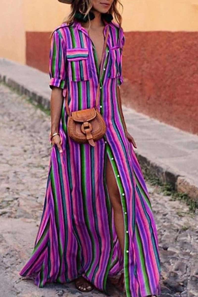 Florcoo Bohemian Multicolor Striped Dress - Veooy
