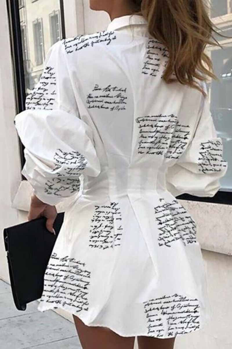 Slim Waist Letter Print Long Sleeve Dress 💖