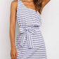 Summer Sexy One-Shoulder Lace-Up Stripes Mini Dress VEOOY