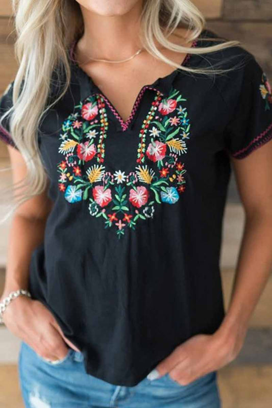Spring And Summer Retro Embroidery Short Sleeves Tops 💖