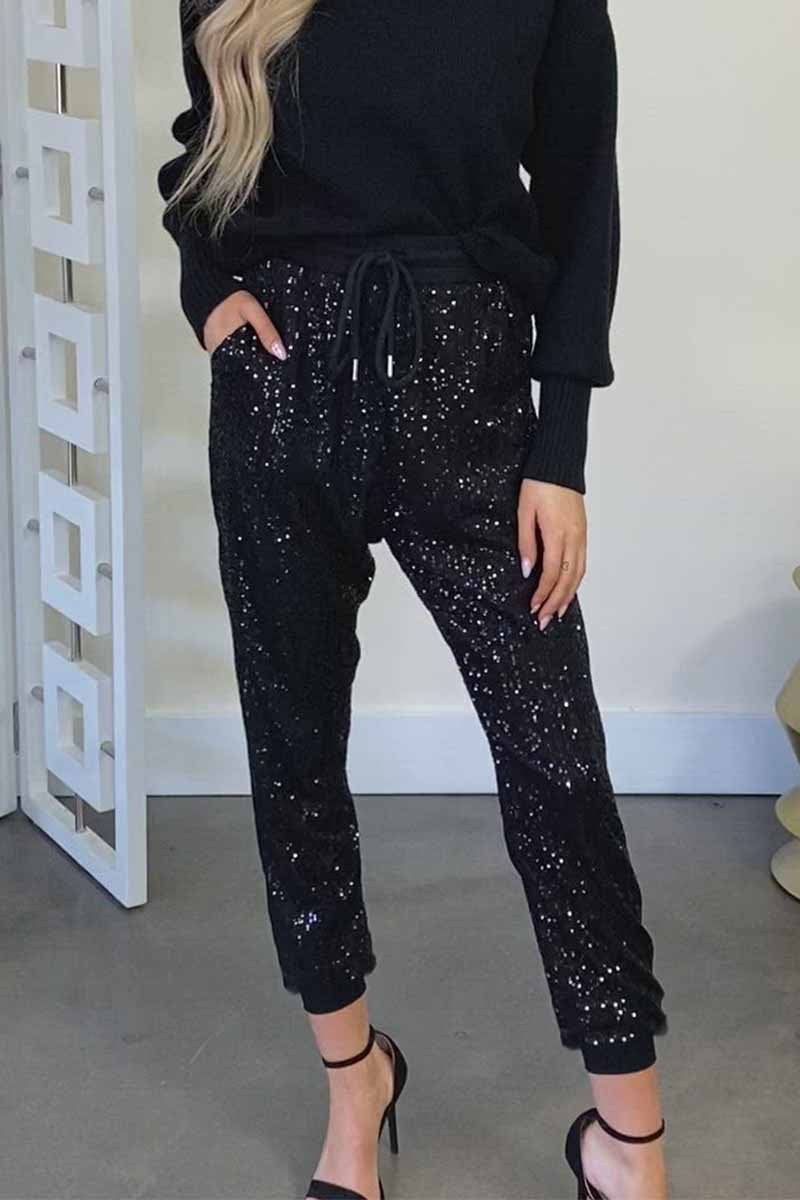 Ruffled High Waist Drawstring Sequined Pants(3 colors) 💖