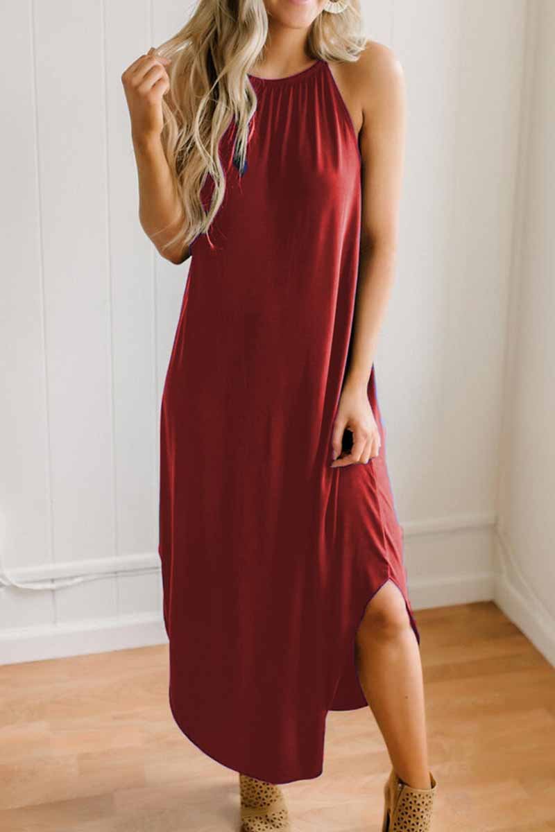 Loose Sexy Solid Color Sling Midi Dress