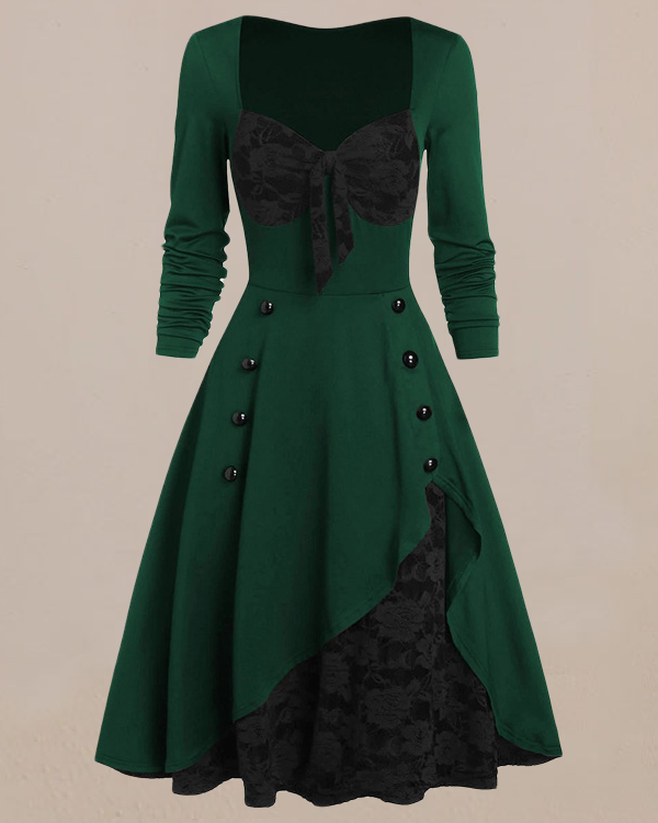 Black and Burgundy Vintage Dress - Veooy