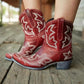 Retro Embroidery Ankle Booties Slip-on Women Cowboy Boots *
