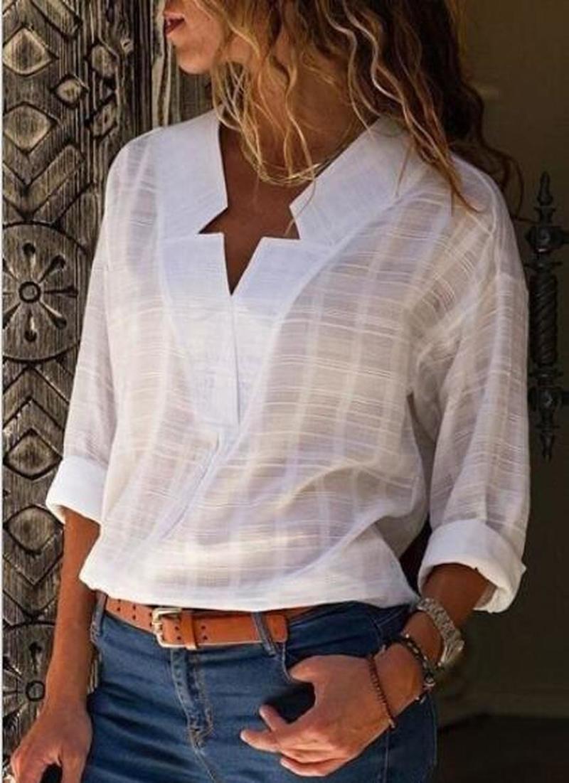 Sexy V Neck Pure Color Long Sleeve Blouses - veooy