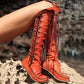 Women PU Booties Casual Lace Up Knee Length Flat Shoes *