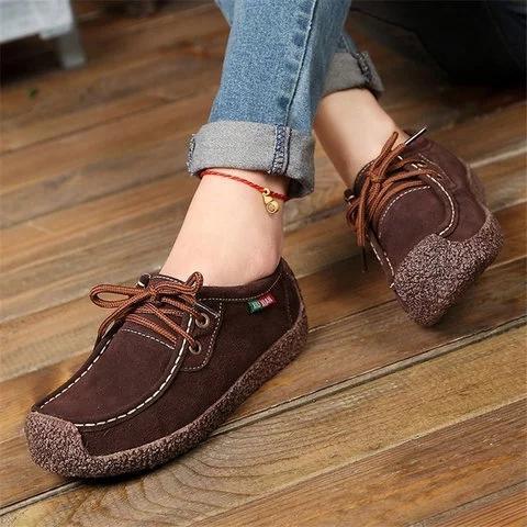 *Women's Shoes Suede Casual Flat Heel Lace-up Loafers - Veooy
