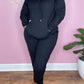 Black Casual Solid Hooded Collar Long Sleeve Two Pieces