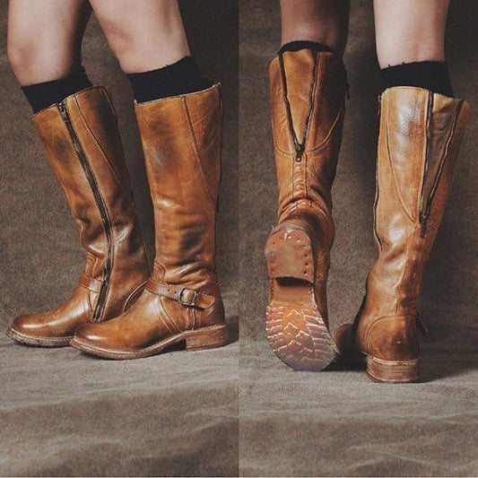 Womens Artificial Leather Zipper Daily Vintage Boots *