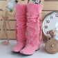 Women's Wedge Heel Ruffles / Knee High Boots Slouch Boots Fall / Winter Black / Pink / Brown