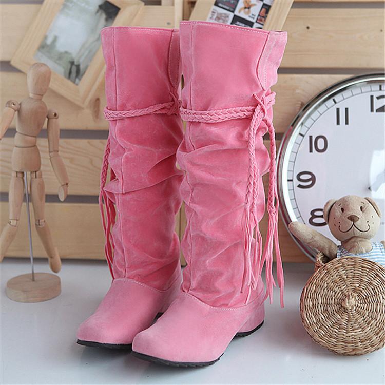 Women's Wedge Heel Ruffles / Knee High Boots Slouch Boots Fall / Winter Black / Pink / Brown