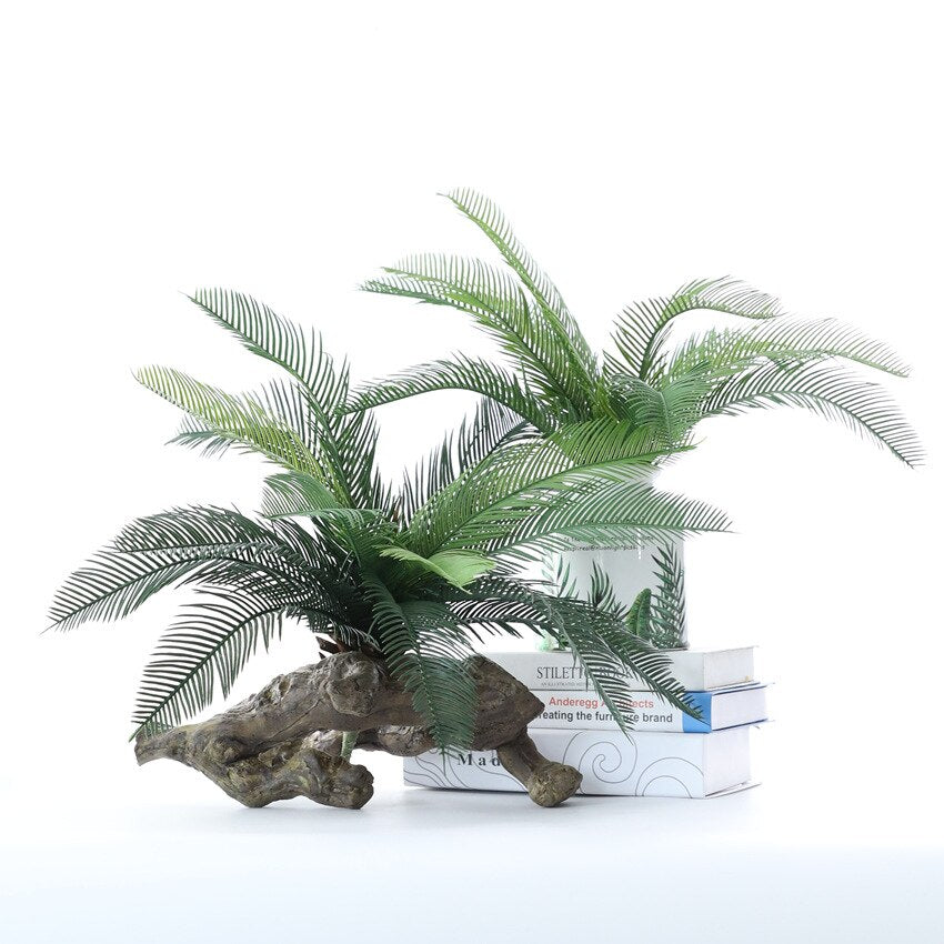 (2 PCS) 45cm Artificial Palm Tree Plants Tropical Fake Cycas Handle 10 Heads Tree - Veooy