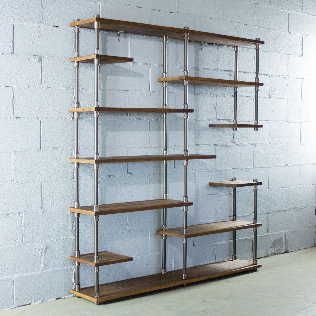 Open Eleven Shelf Industrial Pipe Bookcase