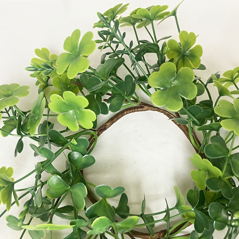 1pc Artificial Clover Wreath , St. Patrick's Day Plastic Simulation Greenery Leaf Garland Fake Flowers Decoration, For Home Room Wall Door Windows