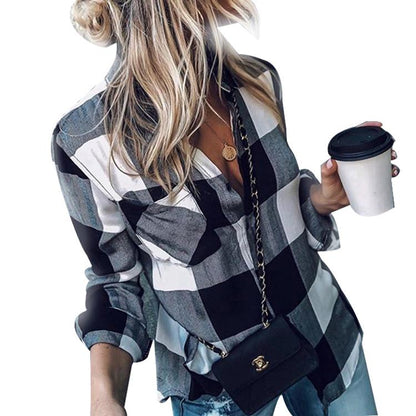 Classic Black And White Checkered Long Sleeve Shirt - Veooy