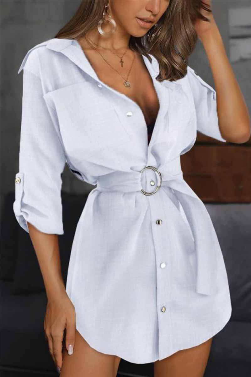 Pure Color Casual Sleeve Sleeve Tie Mini Dresses（3 colors） 💖