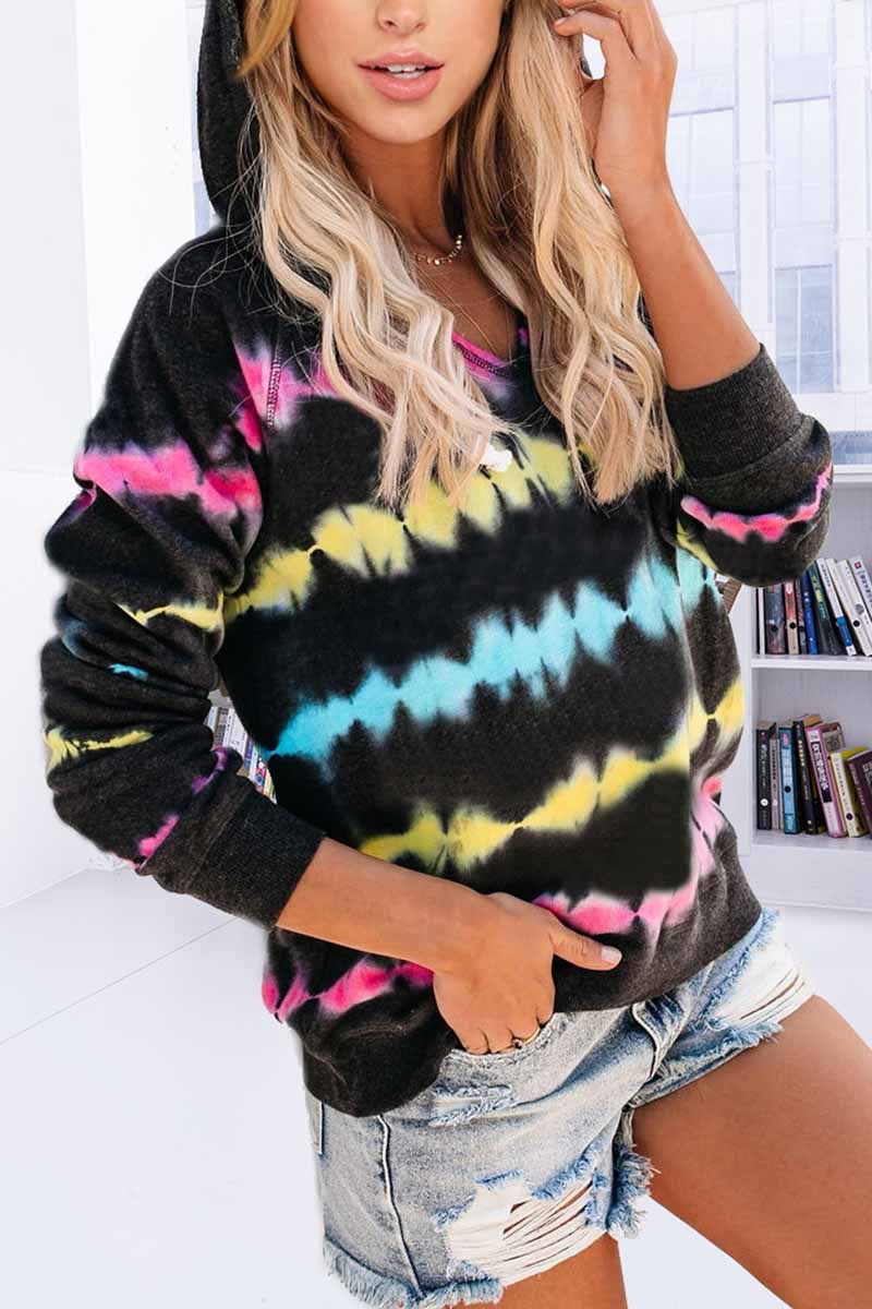Color Striped Print Casual Hoodie 💖