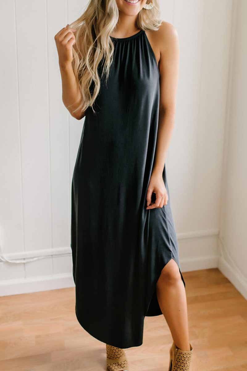 Loose Sexy Solid Color Sling Midi Dress