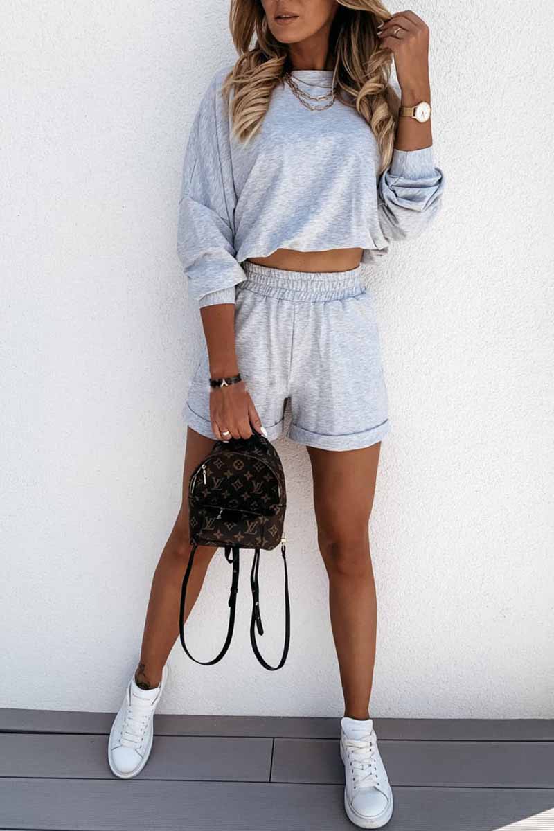Round Neck Long Sleeve Solid Color Tie-Dye Two-Piece Suit Tops 💖