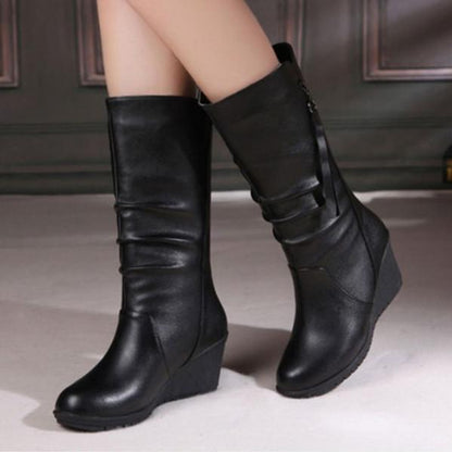 *Plain High Heeled Round Toe Casual Date High Heels Boots - Veooy