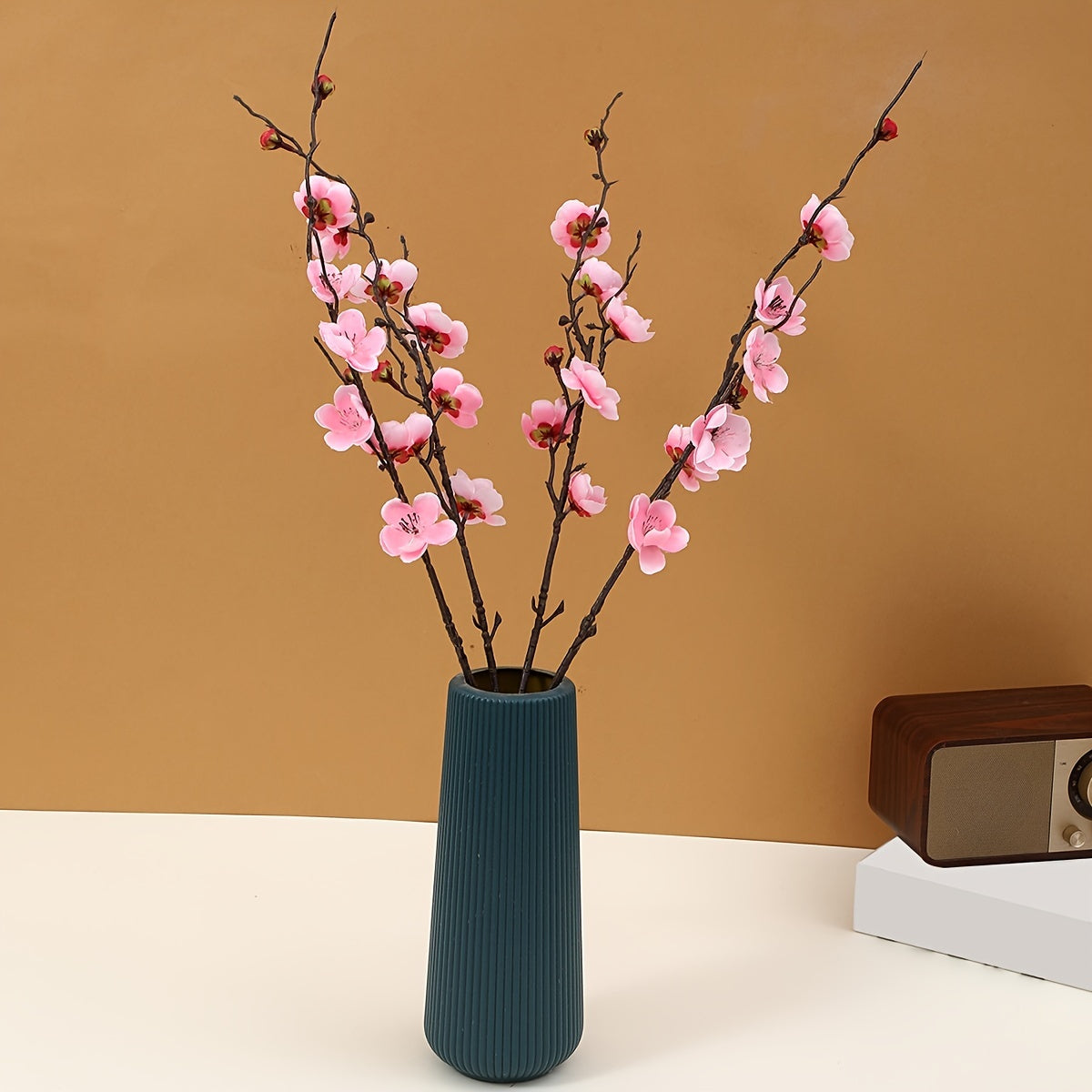 1pc Artificial Flowers, Artificial Plum Blossom Branch Silk Without Pots, Home Party Desktop Decor