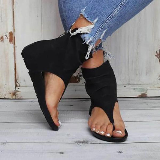 Hollow out Back Zipper Flat Sandals * - Veooy