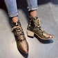 *Plus Size Chunky Heel Vintage Flowers Embroidery Mid Boots - Veooy