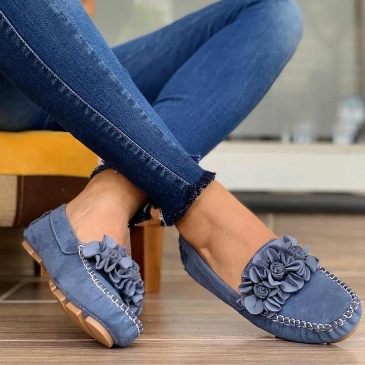 Women Comfy Slip-on Flower Suede Loafers *