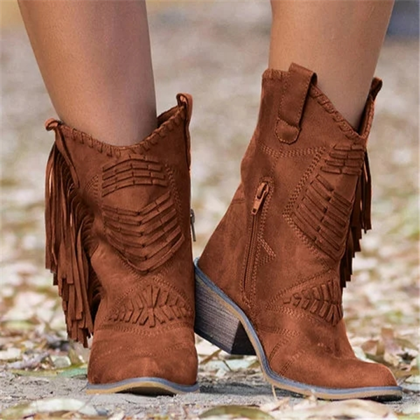 Fringe Leather Women Boots - Veooy