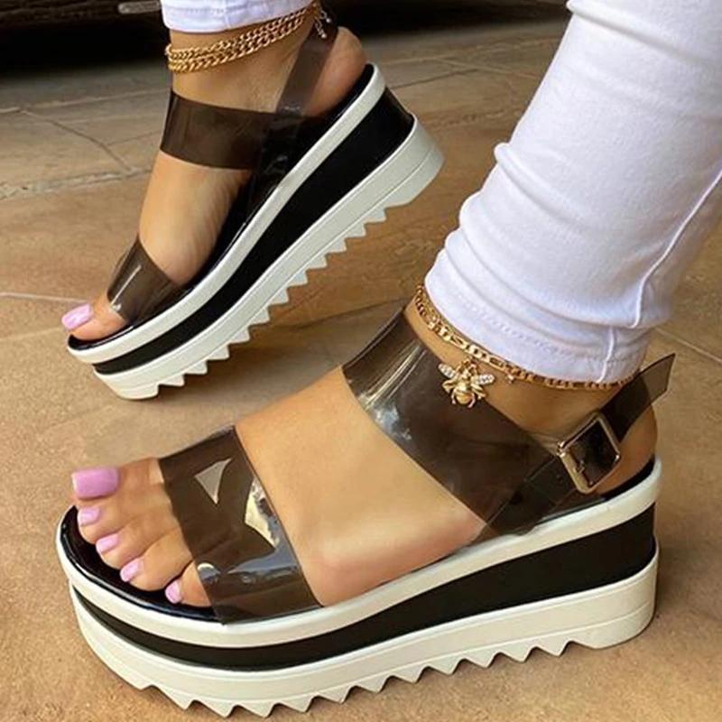 *Women Fashion Pu Translucent Simple Platform Sandals - Veooy