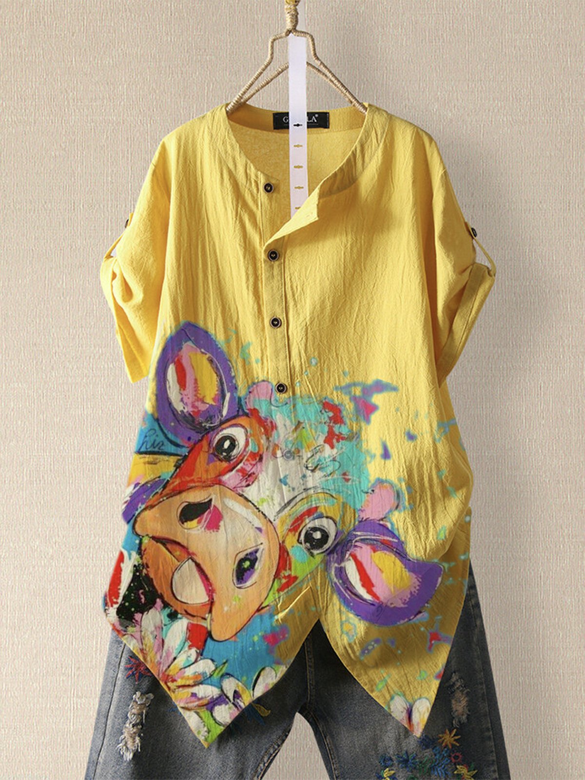 Yellow Casual Cotton-Blend Shirts & Tops
