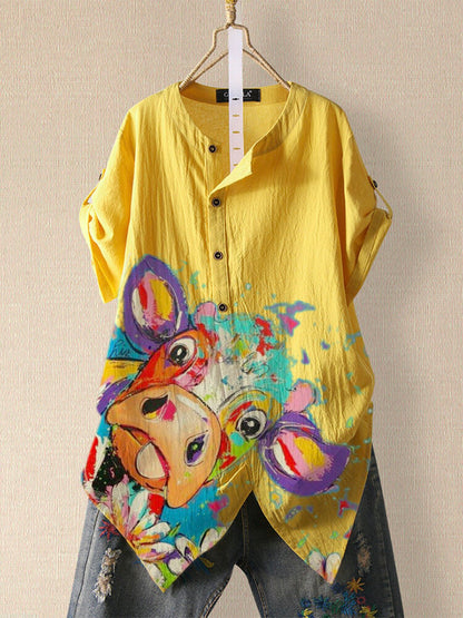 Yellow Casual Cotton-Blend Shirts & Tops