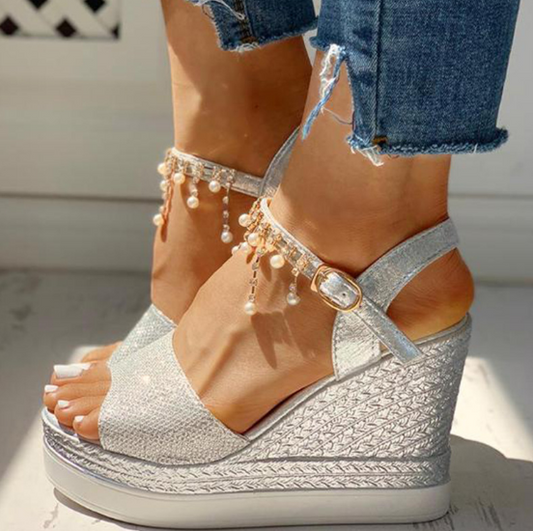 *2020 New Women Summer Bead Studded Detail Platform Wedge Sandals - Veooy