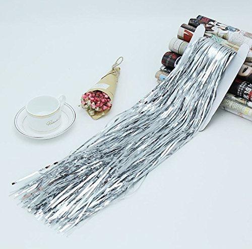 2pcs 3ft x 8.3ft Silver Metallic Tinsel Foil Fringe Curtains Photo Booth Props for Birthday Wedding